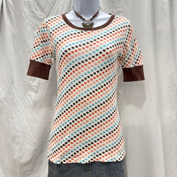 Y2K FANG Polka Dot Ringer Tee S Coquette Indie Sleaze Core Retro - Picture 2 of 8